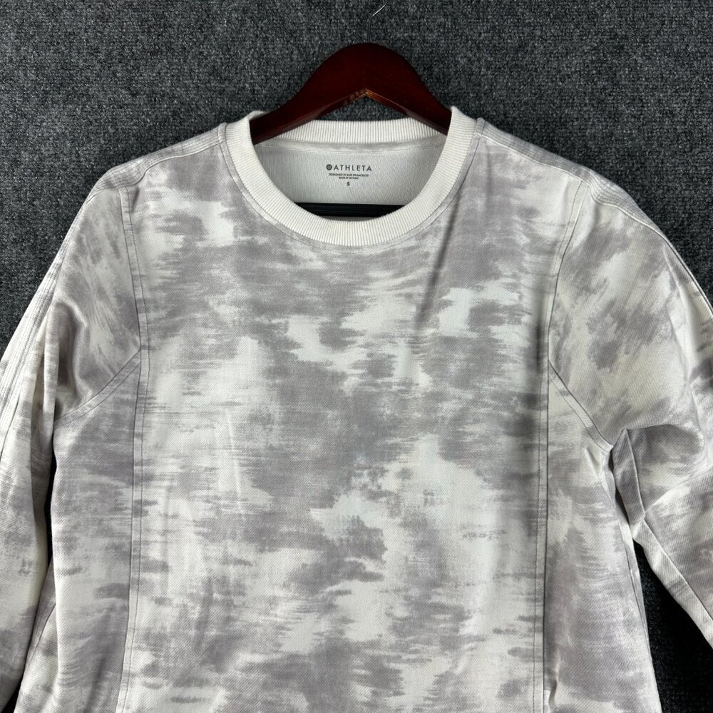Athleta Farallon Camo Sweatshirt Womens Small Gray White Cotton Pullover Top - Picture 3 of 8